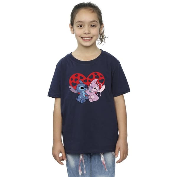 Disney Girls Lilo & Stitch Hearts Cotton T-Shirt