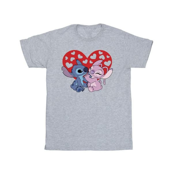 Disney Girls Lilo & Stitch Hearts Cotton T-Shirt Sports Grey 12-13 Years