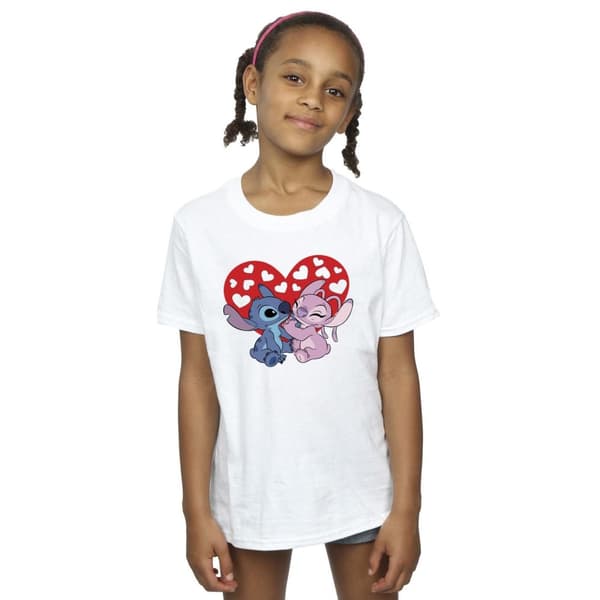 Disney Girls Lilo & Stitch Hearts Cotton T-Shirt
