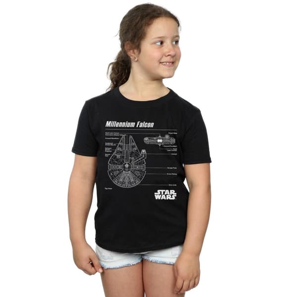 Star Wars Girls Millennium Falcon Blueprint Cotton T-Shirt