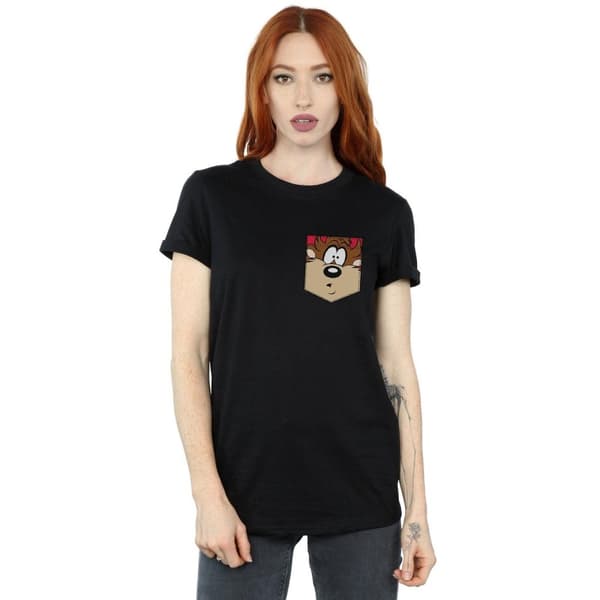 Looney Tunes Womens/Ladies Tasmanian Devil Face Faux Pocket Cotton Boyfriend T-Shirt