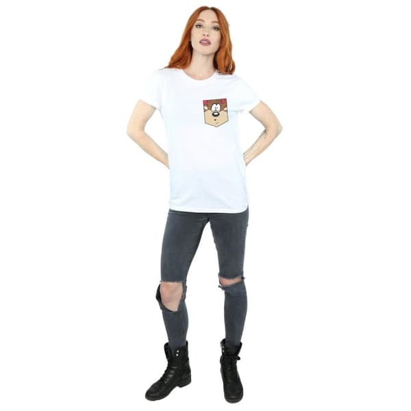 Looney Tunes Womens/Ladies Tasmanian Devil Face Faux Pocket Cotton Boyfriend T-Shirt