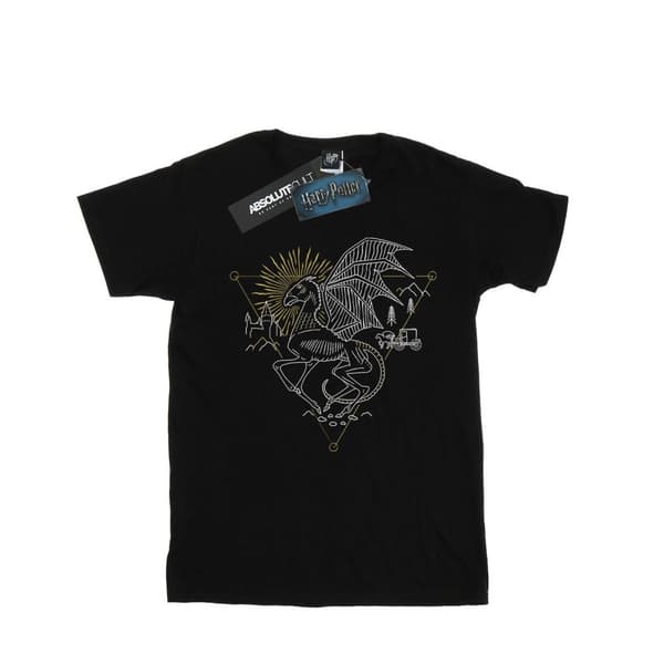 Harry Potter Girls Thestral Line Art Cotton T-Shirt Black 5-6 Years
