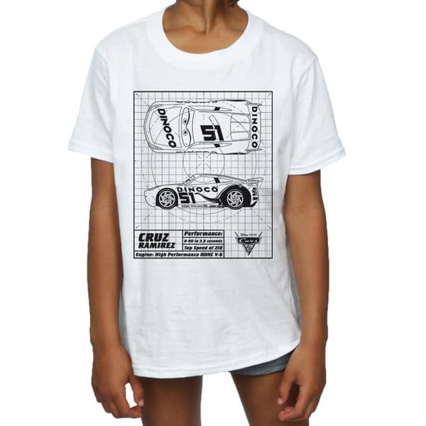 Disney Girls Cars Cruz Ramirez Blueprint Cotton T-Shirt