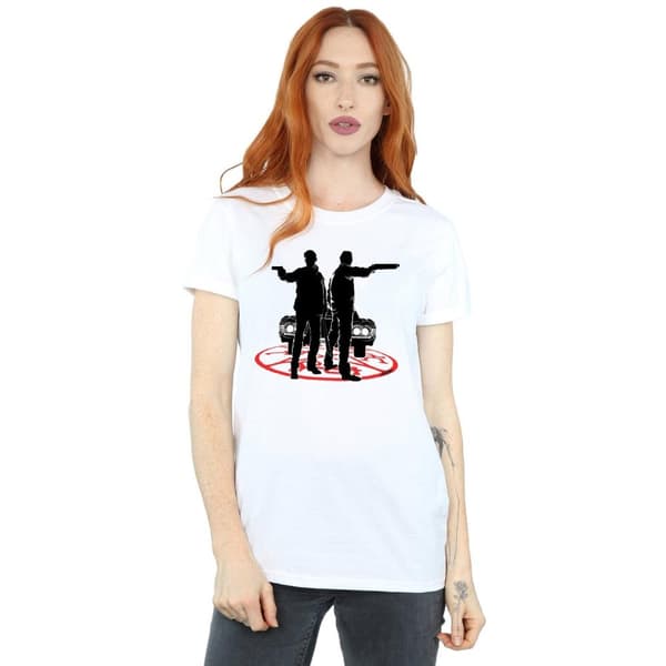Supernatural Dam/Tjej Sam And Dean Silhouette Bomull Boyfriend T-shirt