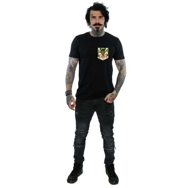 Looney Tunes Mens Wile E Coyote Face Faux Pocket T-Shirt
