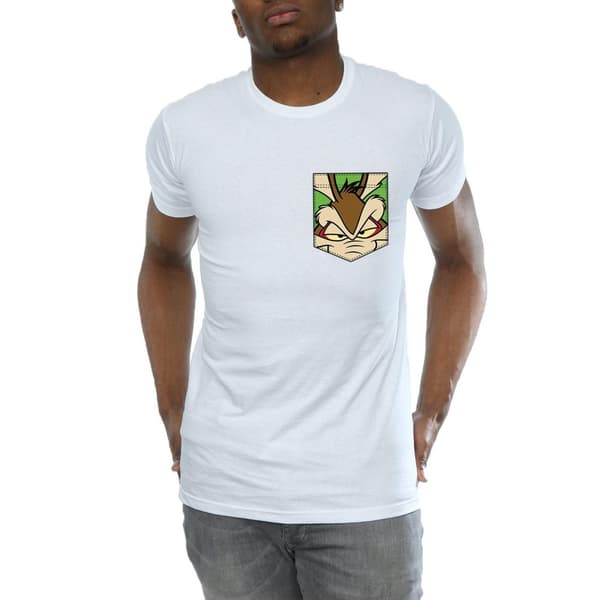 Looney Tunes Mens Wile E Coyote Face Faux Pocket T-Shirt