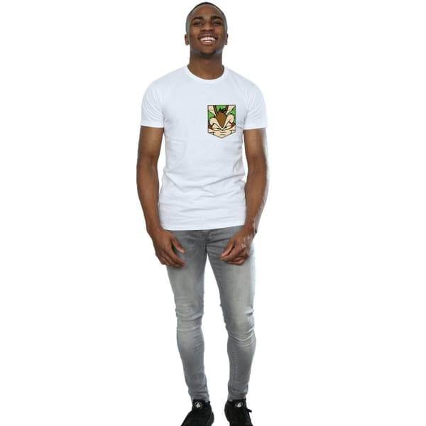 Looney Tunes Mens Wile E Coyote Face Faux Pocket T-Shirt
