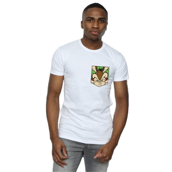 Looney Tunes Mens Wile E Coyote Face Faux Pocket T-Shirt
