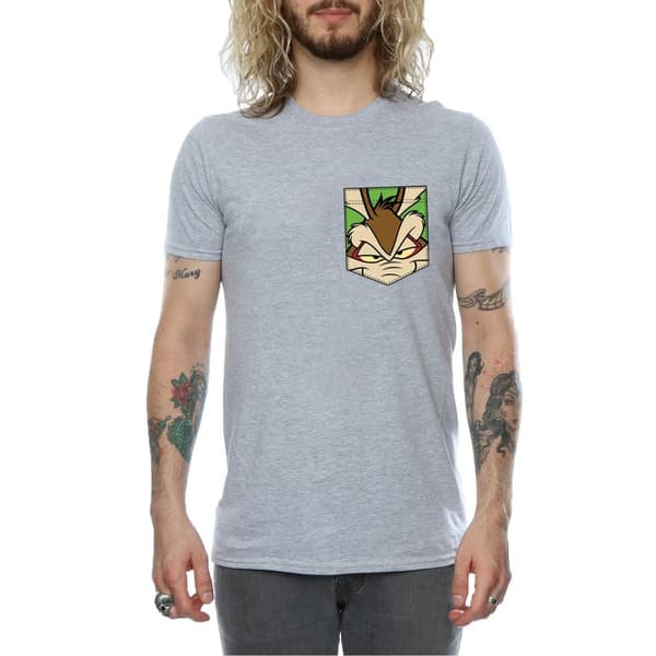 Looney Tunes Mens Wile E Coyote Face Faux Pocket T-Shirt