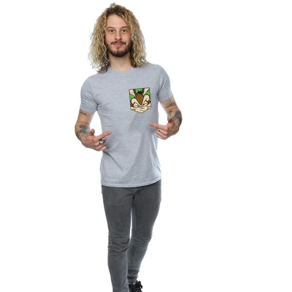 Looney Tunes Mens Wile E Coyote Face Faux Pocket T-Shirt