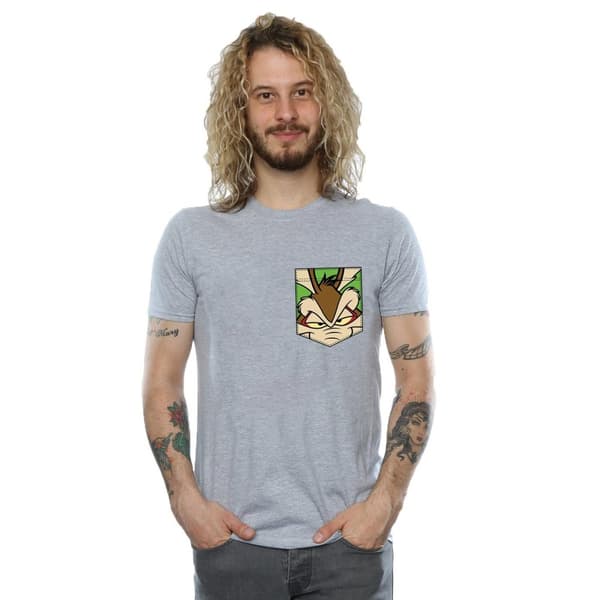Looney Tunes Mens Wile E Coyote Face Faux Pocket T-Shirt