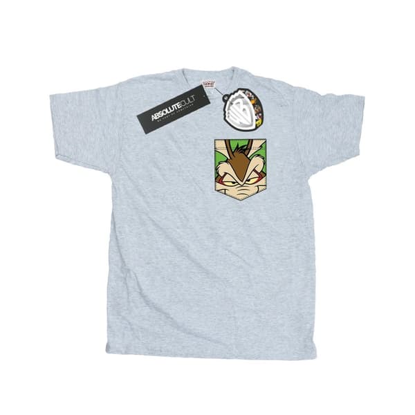Looney Tunes Mens Wile E Coyote Face Faux Pocket T-Shirt