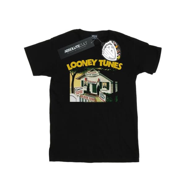 Looney Tunes Dam/Tjej Elmer Fudd Welcome Easter Rabbit Bomull Boyfriend T-shirt Black M