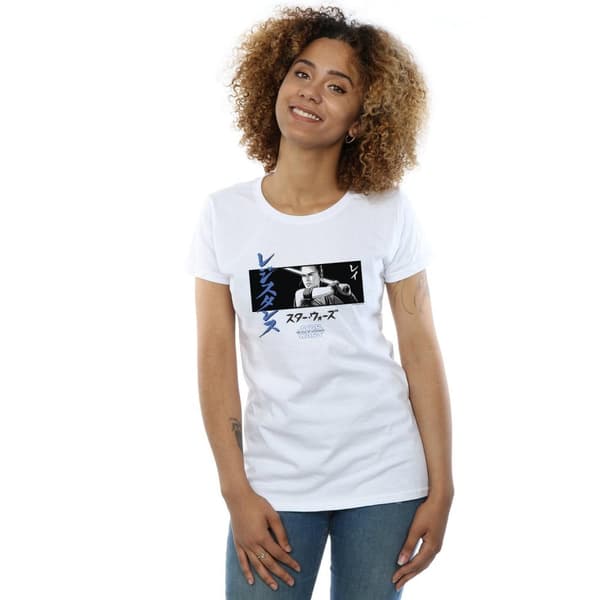 Star Wars: The Rise of Skywalker Womens/Ladies Star Wars The Rise Of Skywalker Rey Katakana Art Stripe Cotton T-Shirt