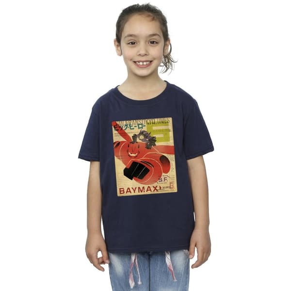 Disney Girls Big Hero 6 Baymax Flying Baymax Newspaper T-shirt i bomull