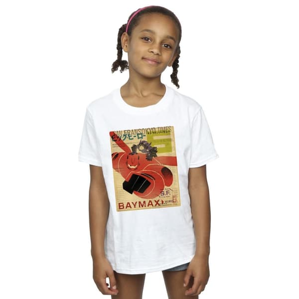 Disney Girls Big Hero 6 Baymax Flying Baymax Newspaper T-shirt i bomull
