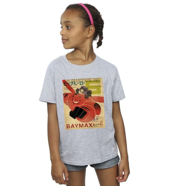 Disney Girls Big Hero 6 Baymax Flying Baymax Newspaper T-shirt i bomull