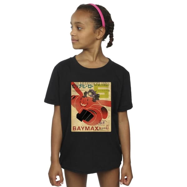 Disney Girls Big Hero 6 Baymax Flying Baymax Newspaper T-shirt i bomull