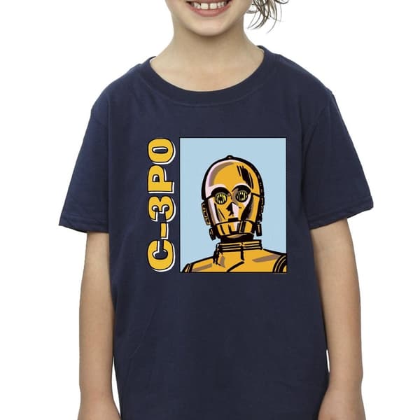 Star Wars Girls C3PO Line Art Cotton T-Shirt