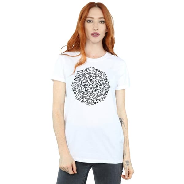 Supernatural Dam/kvinnor Symbol Circle Boyfriend T-shirt i bomull