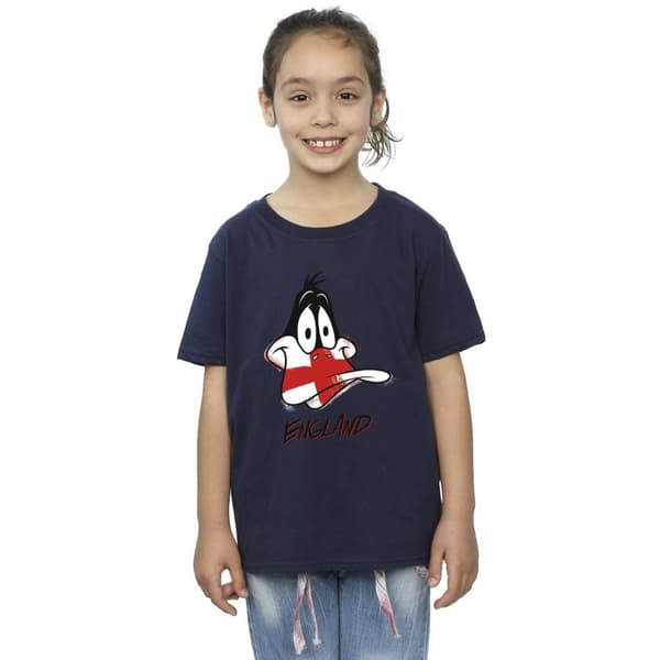 Looney Tunes T-shirt i bomull med Daffy England-ansikte för flickor