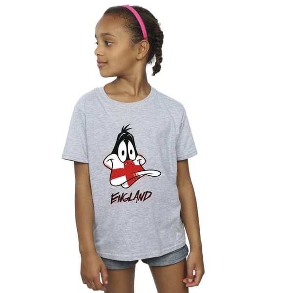 Looney Tunes T-shirt i bomull med Daffy England-ansikte för flickor