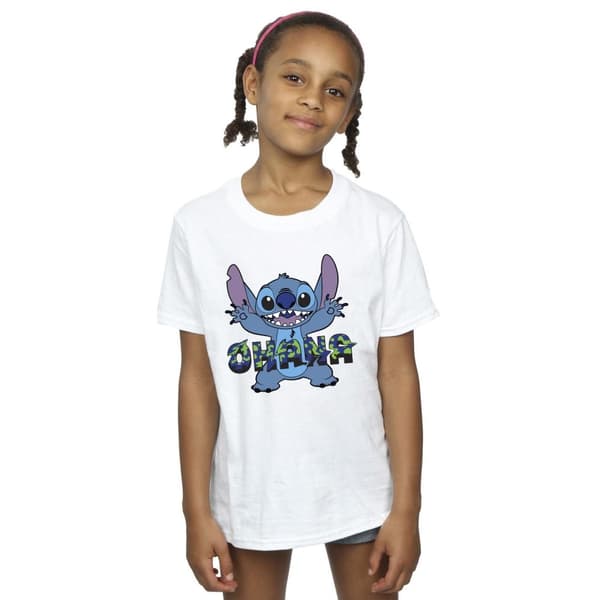 Disney Lilo And Stitch Ohana blå glitch bomulls-T-shirt för flickor