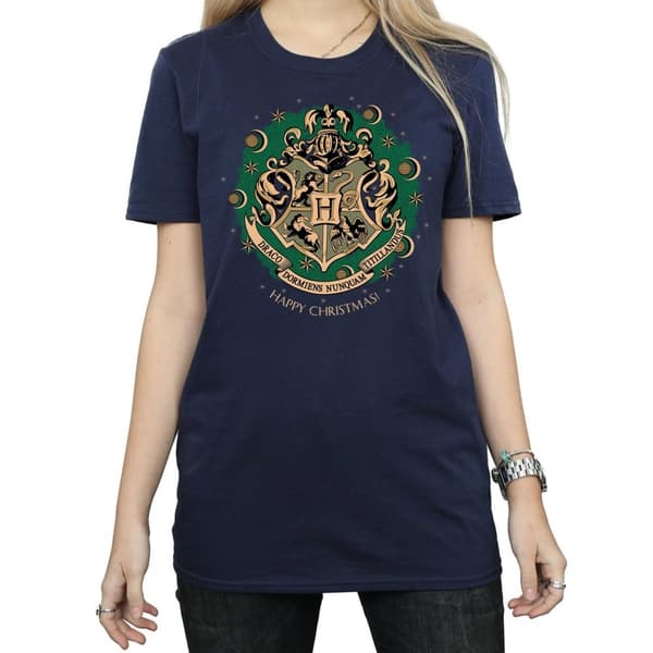 Harry Potter Boyfriend-T-shirt i bomull med julkrans för damer/damer
