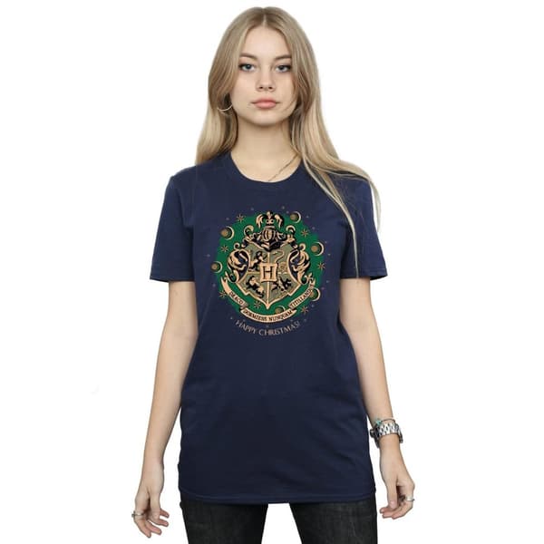 Harry Potter Boyfriend-T-shirt i bomull med julkrans för damer/damer