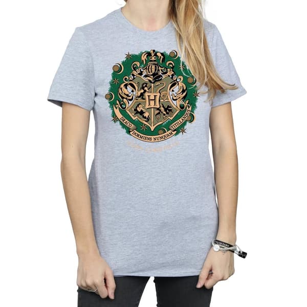 Harry Potter Boyfriend-T-shirt i bomull med julkrans för damer/damer