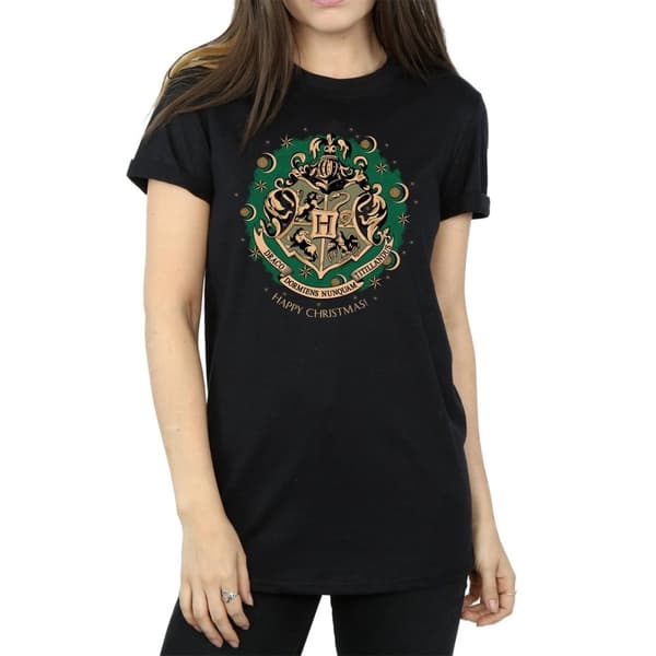 Harry Potter Boyfriend-T-shirt i bomull med julkrans för damer/damer