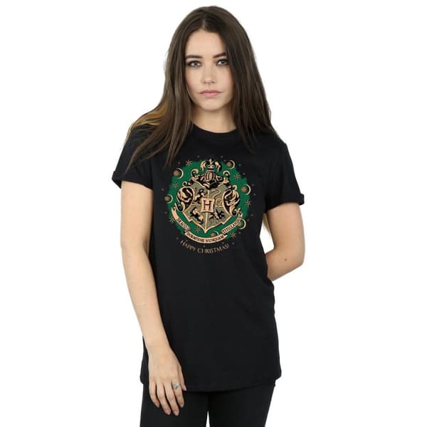 Harry Potter Boyfriend-T-shirt i bomull med julkrans för damer/damer