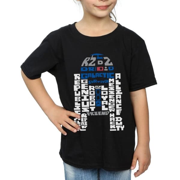 Star Wars Girls R2-D2 Text Head Cotton T-Shirt