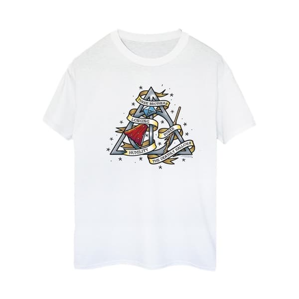 Harry Potter Womens/Ladies The Deathly Hallows Cotton Boyfriend T-Shirt White XXL