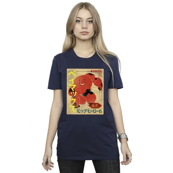 Disney Womens/Ladies Big Hero 6 Baymax Baymax Newspaper Cotton Boyfriend T-Shirt
