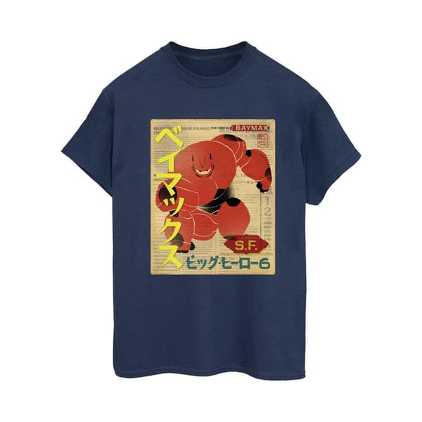 Disney Womens/Ladies Big Hero 6 Baymax Baymax Newspaper Cotton Boyfriend T-Shirt