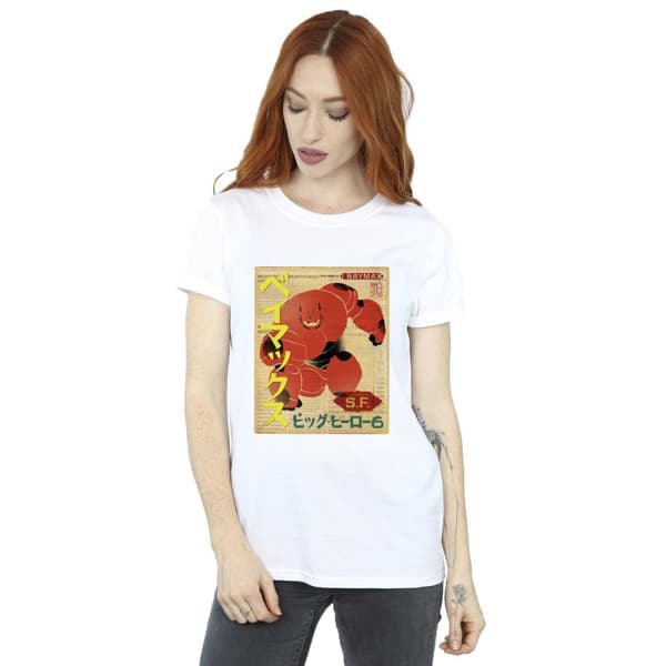 Disney Womens/Ladies Big Hero 6 Baymax Baymax Newspaper Cotton Boyfriend T-Shirt