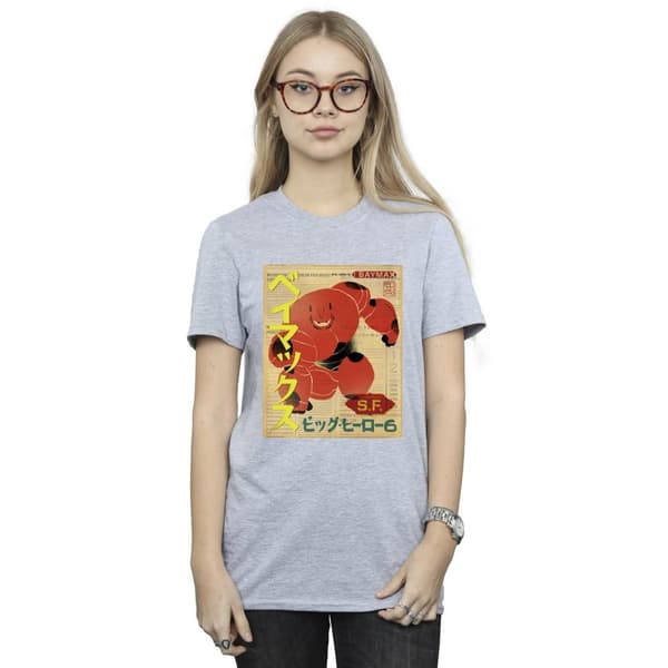 Disney Womens/Ladies Big Hero 6 Baymax Baymax Newspaper Cotton Boyfriend T-Shirt
