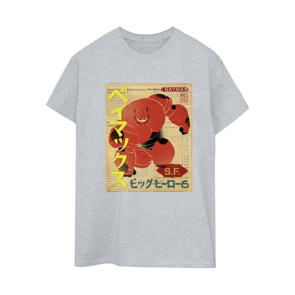 Disney Womens/Ladies Big Hero 6 Baymax Baymax Newspaper Cotton Boyfriend T-Shirt