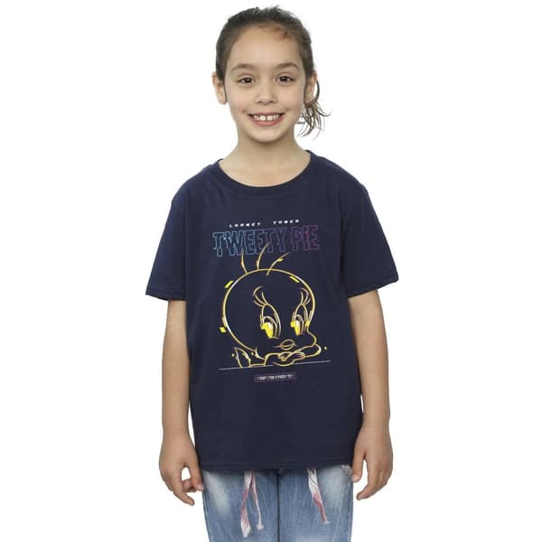 Looney Tunes Girls Tweety Glitch Cotton T-Shirt