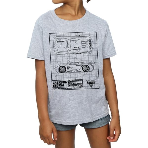 Disney Girls Cars Jackson Storm Blueprint Cotton T-Shirt