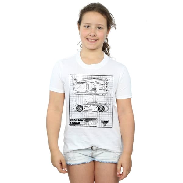 Disney Girls Cars Jackson Storm Blueprint Cotton T-Shirt