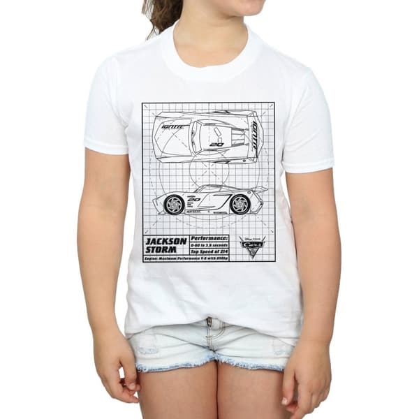 Disney Girls Cars Jackson Storm Blueprint Cotton T-Shirt