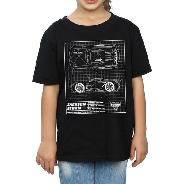 Disney Girls Cars Jackson Storm Blueprint Cotton T-Shirt