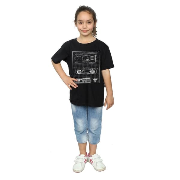Disney Girls Cars Jackson Storm Blueprint Cotton T-Shirt