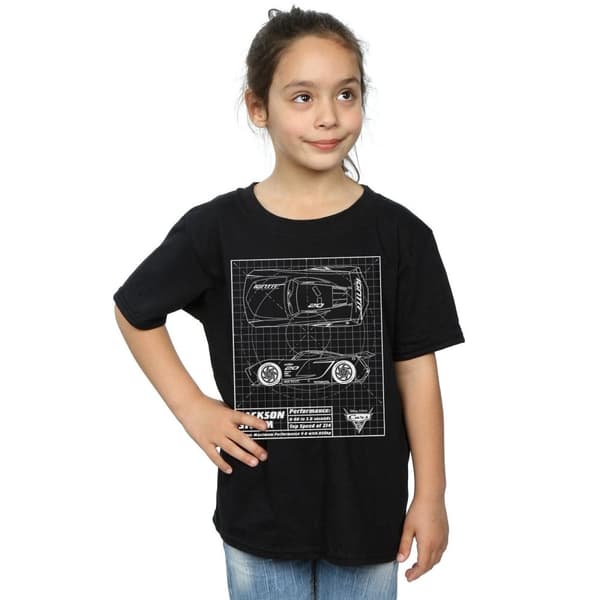 Disney Girls Cars Jackson Storm Blueprint Cotton T-Shirt