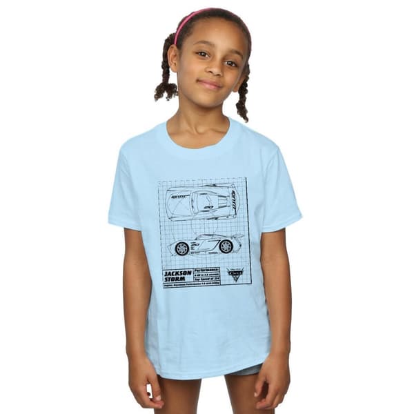 Disney Girls Cars Jackson Storm Blueprint Cotton T-Shirt