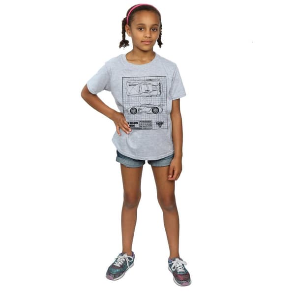 Disney Girls Cars Jackson Storm Blueprint Cotton T-Shirt