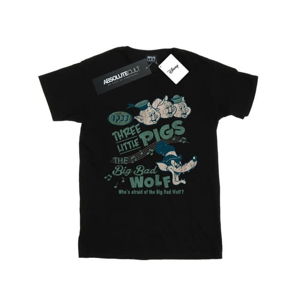 Disney Dam/Tjej Tre Små Grisar Vem Är Rädd För Den Stora Stygga Vargen Bomull Boyfriend T-shirt
